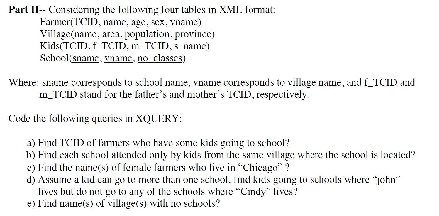 Solved Part II-- Considering the following four tables in | Chegg.com