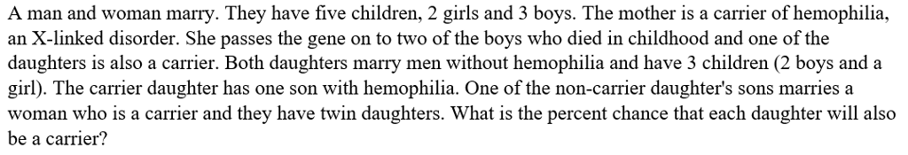 Solved A man and woman marry. They have five children, 2 | Chegg.com