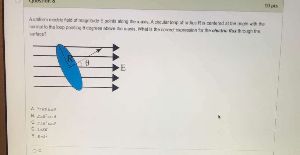 Solved Question 8 10 pts A uniform electric field of | Chegg.com
