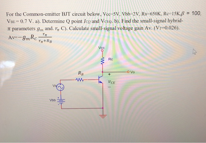 Solved For The Common-emitter BJT Circuit Below, Vcc-5V, | Chegg.com