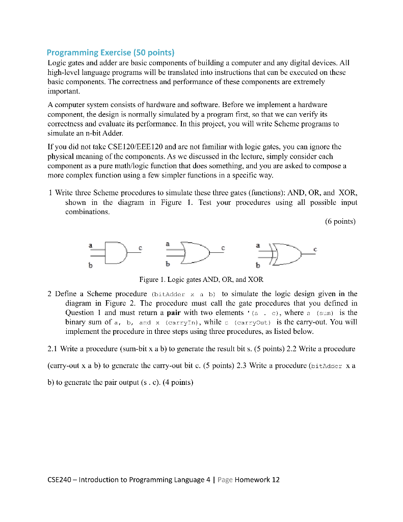 Programming Exercise (50 points) Logic gates and | Chegg.com