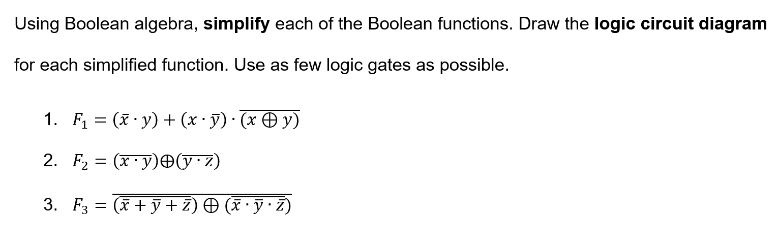Solved Using Boolean algebra, simplify each of the Boolean | Chegg.com