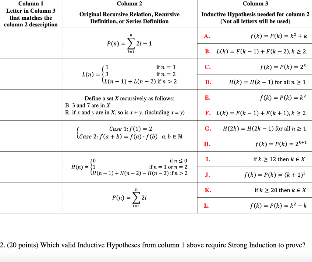 Solved The following matching question involves induction | Chegg.com