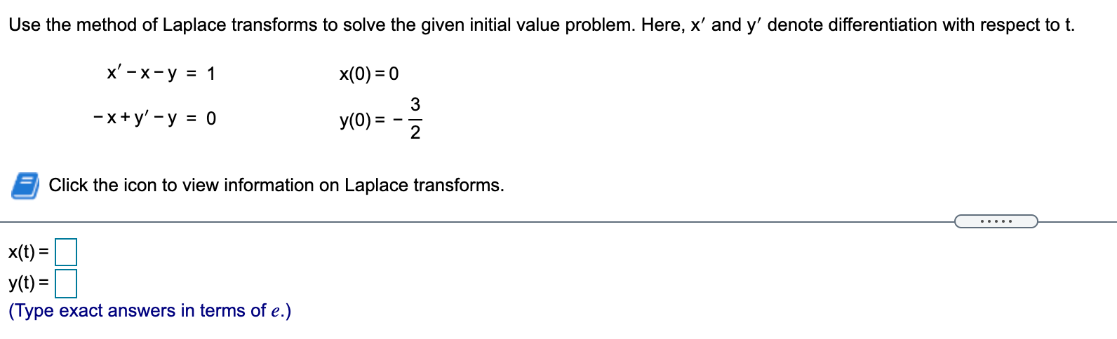 Solved Use the method of Laplace transforms to solve the | Chegg.com