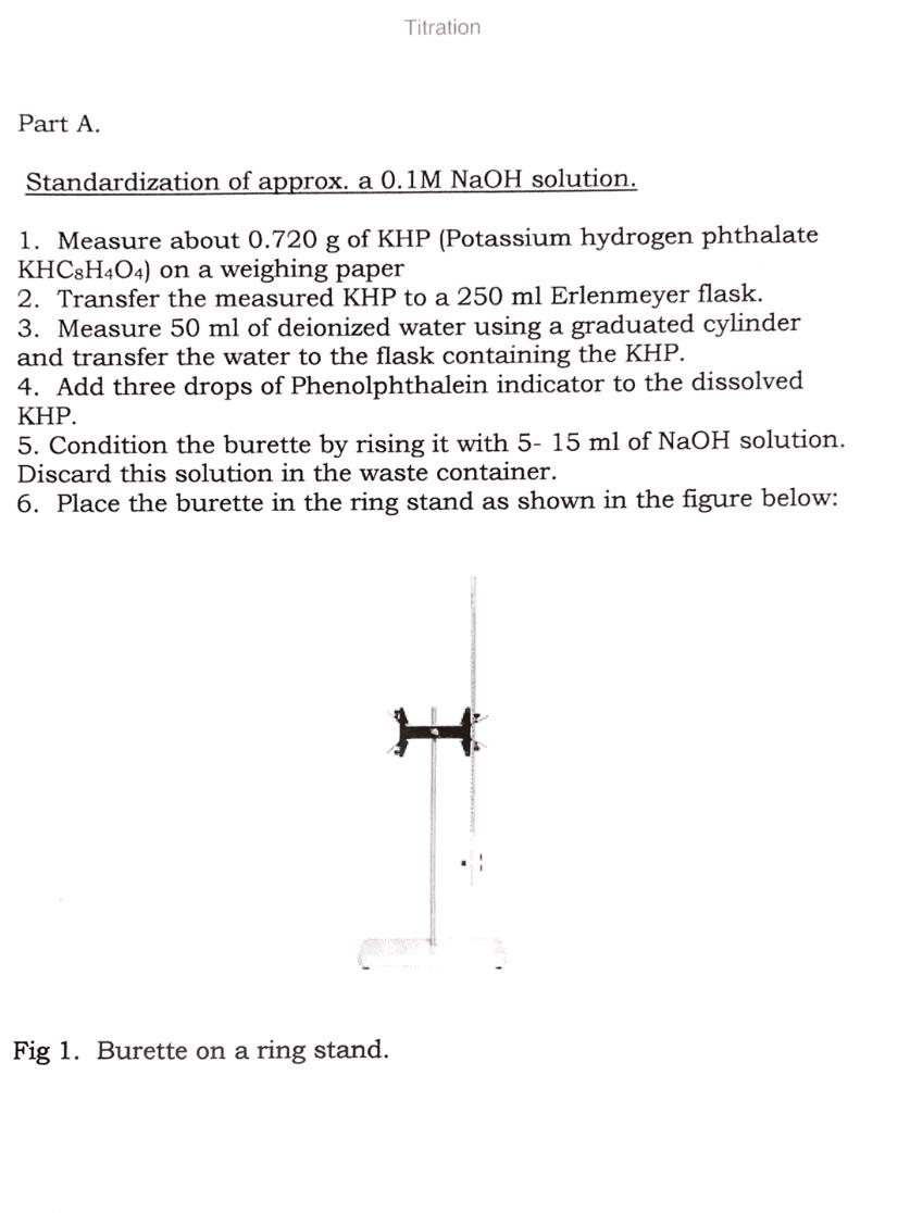 Solved Titration Part A. Standardization of approx. a 0.1M | Chegg.com