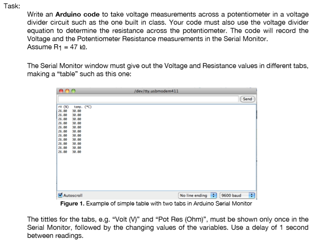 (Solved) Task Write Arduino Code Take Voltage Measurements Across