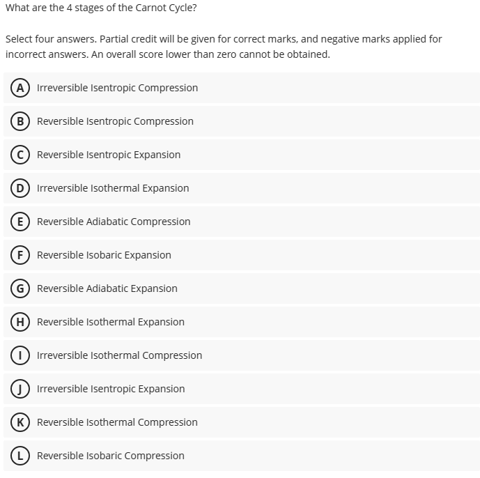 Solved What are the 4 ﻿stages of the Carnot Cycle?Select
