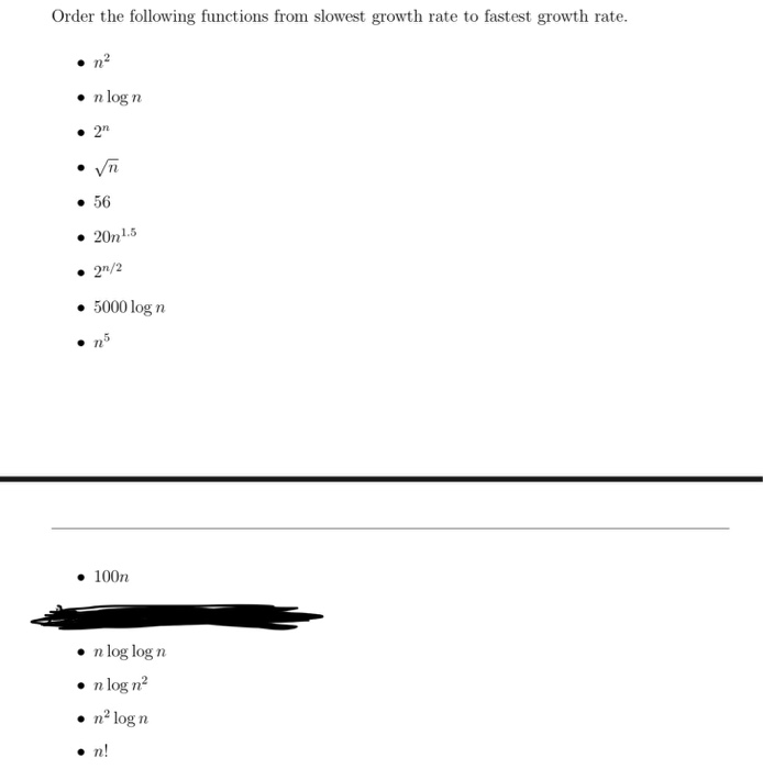 Solved Order the following functions from slowest growth | Chegg.com