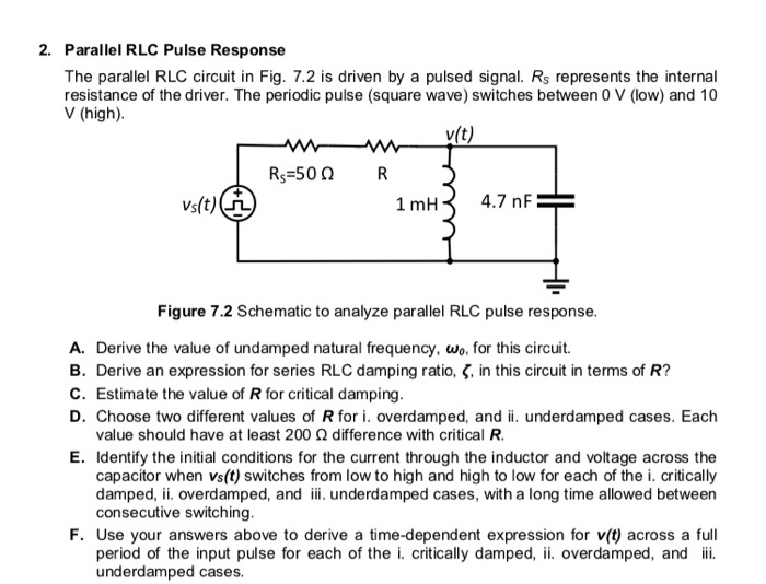Solved 2. Parallel RLC Pulse Response The parallel RLC | Chegg.com