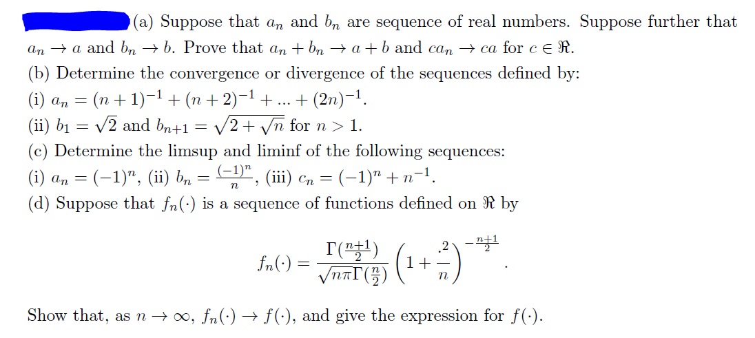 (a) Suppose That An And Bn Are Sequence Of Real | Chegg.com