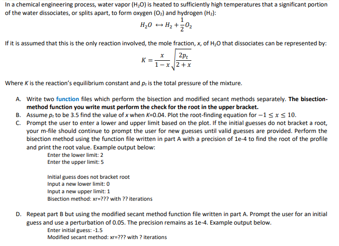 Solved In a chemical engineering process, water vapor (H20) | Chegg.com