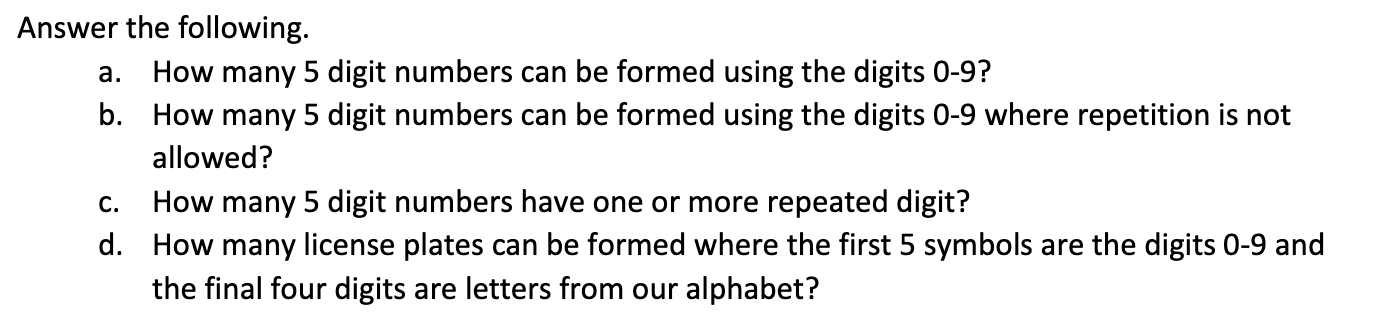 Solved A. Answer The Following. How Many 5 Digit Numbers