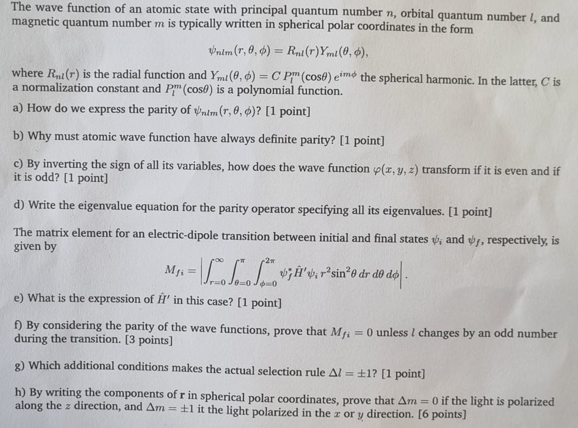 Solved The wave function of an atomic state with principal | Chegg.com