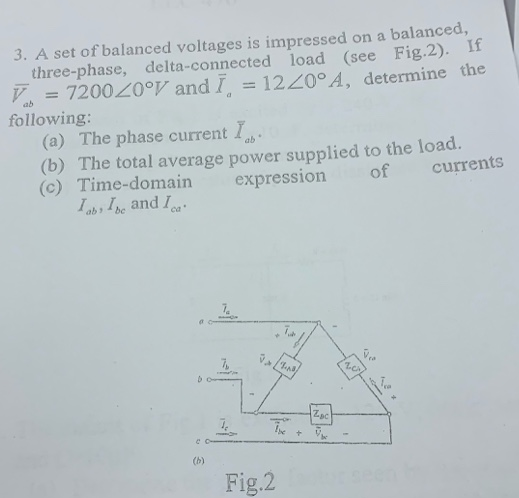 Solved 3. A set of balanced voltages is impressed on a | Chegg.com