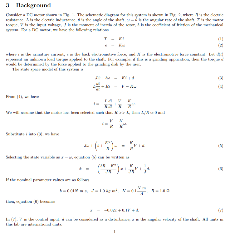 Solved 3 Background Consider a DC motor shown in Fig. 1. The | Chegg.com