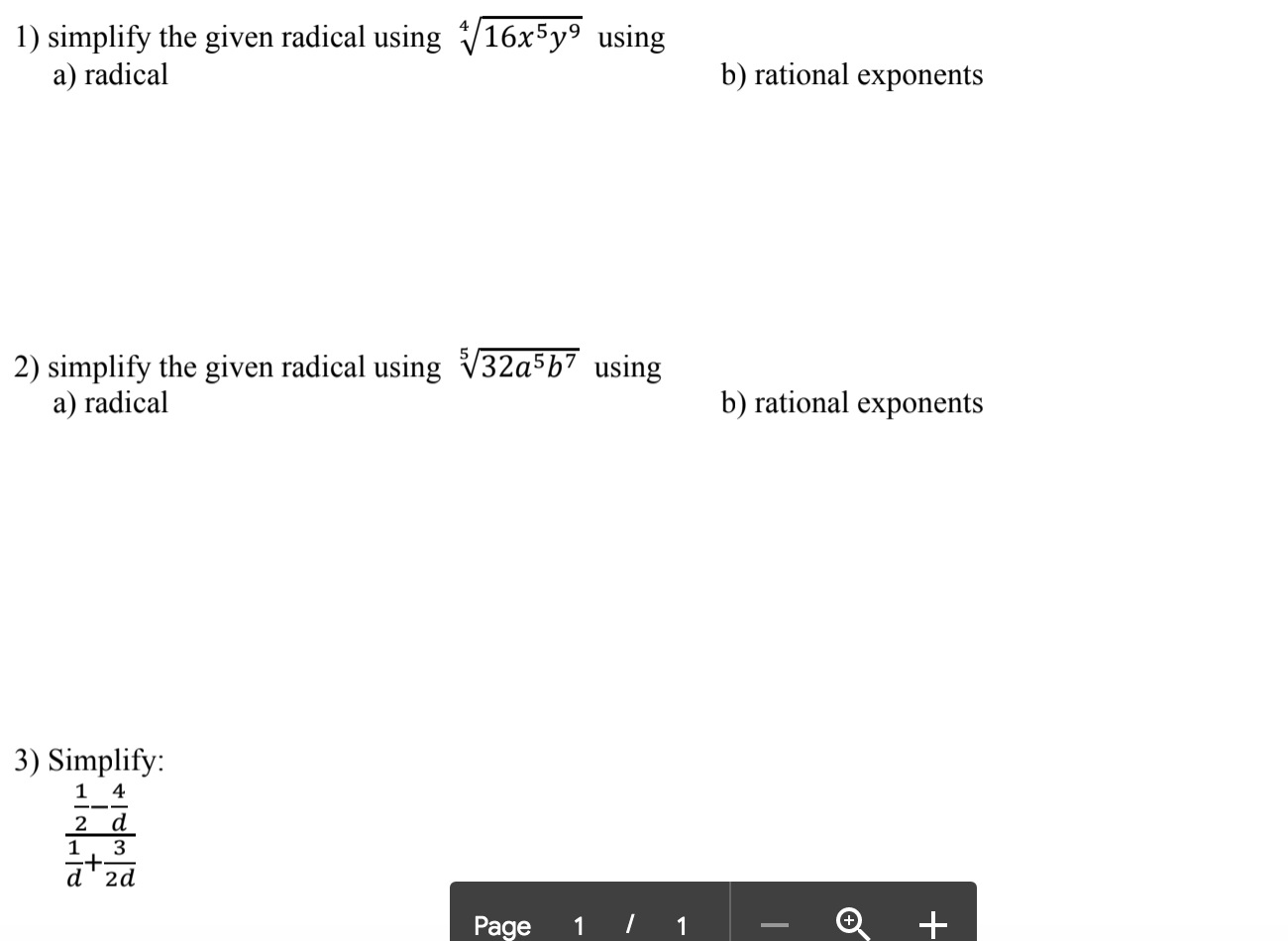 Solved 1 Simplify The Given Radical Using 1 16x5y9 Using A Chegg Com