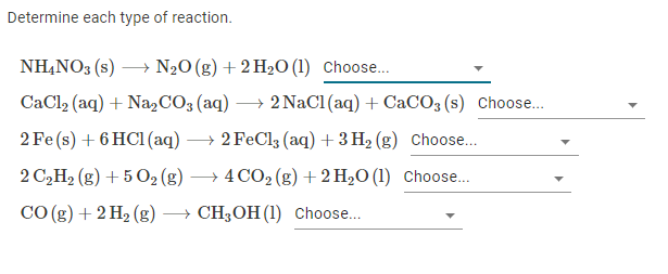 Solved Determine Each Type Of Reaction. Nh4no3(s) N20(g) + 2 