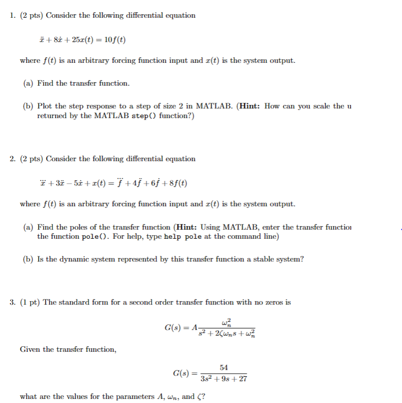 Solved 1. (2 pts) Consider the following differential | Chegg.com