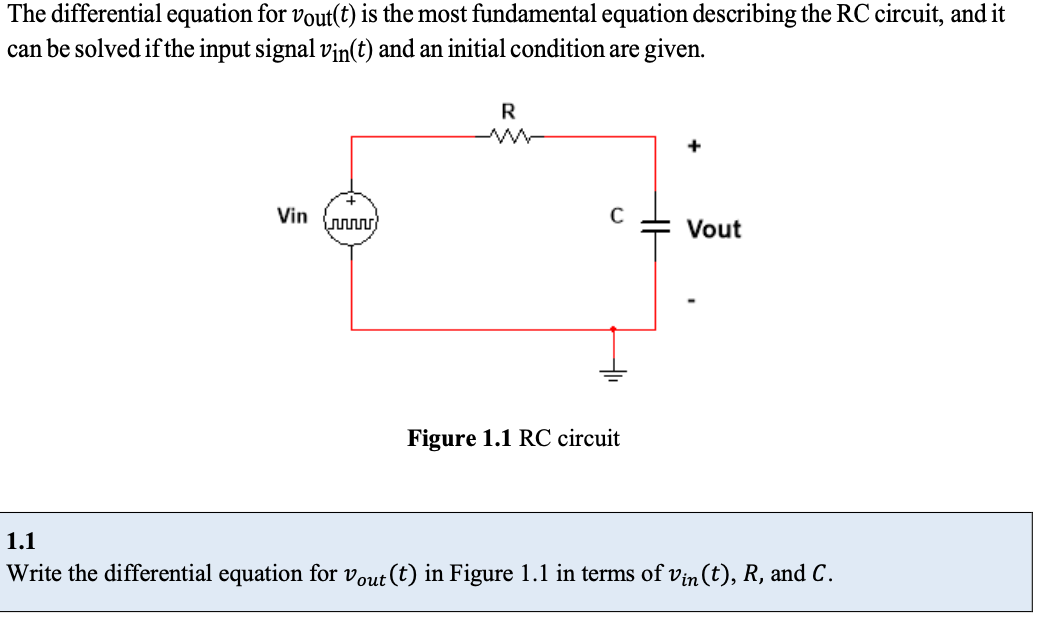Solved The differential equation for vout(t) is the most