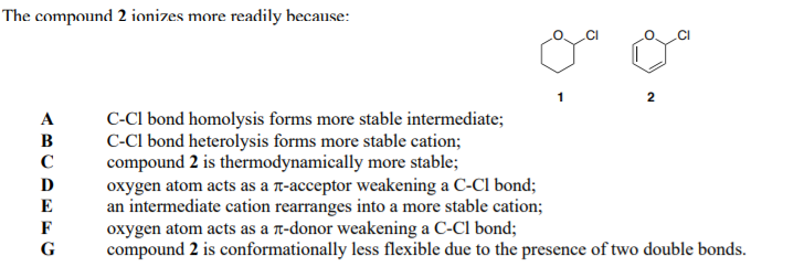 Solved The compound 2 ionizes more readily because: CI 2 A B | Chegg.com