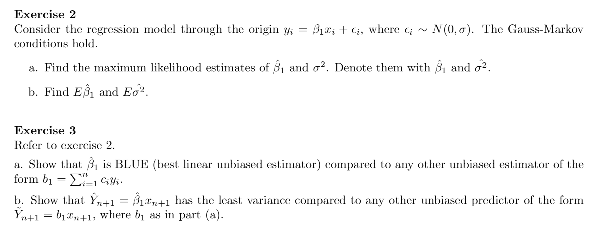 Exercise 2 Consider the regression model through the | Chegg.com