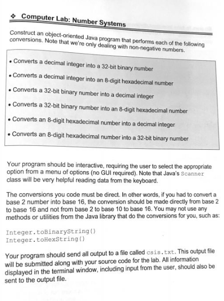 Solved e Computer Lab: Number Systems Construct an | Chegg.com