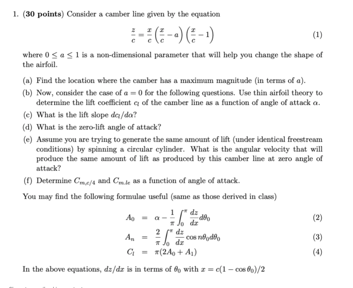 Solved 1. (30 points) Consider a camber line given by the