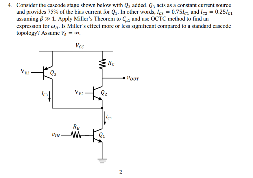 Solved 4. Consider the cascode stage shown below with Q3 | Chegg.com