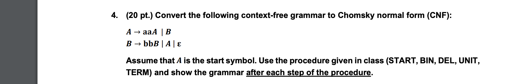 Solved 4 20 Pt Convert The Following Context Free