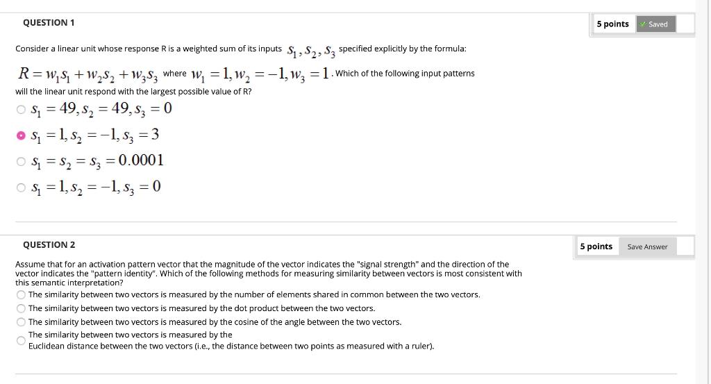 Solved Question 1 5 Points Saved Consider A Linear Unit