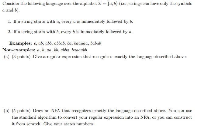 Solved Consider The Following Language Over The Alphabet ? = | Chegg.com