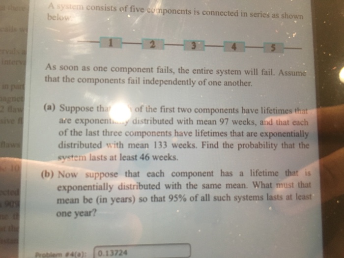 Solved A system consists of five components is connected in | Chegg.com