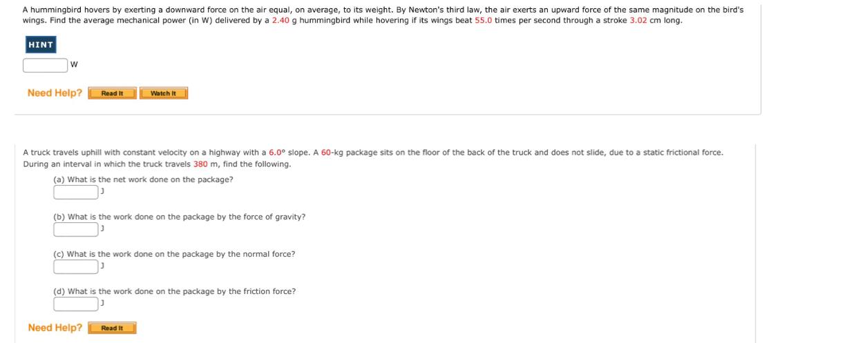 Solved A hummingbird hovers by exerting a downward force on | Chegg.com