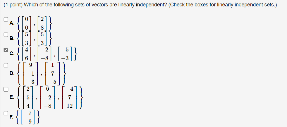 Solved (1 point) Which of the following sets of vectors are | Chegg.com