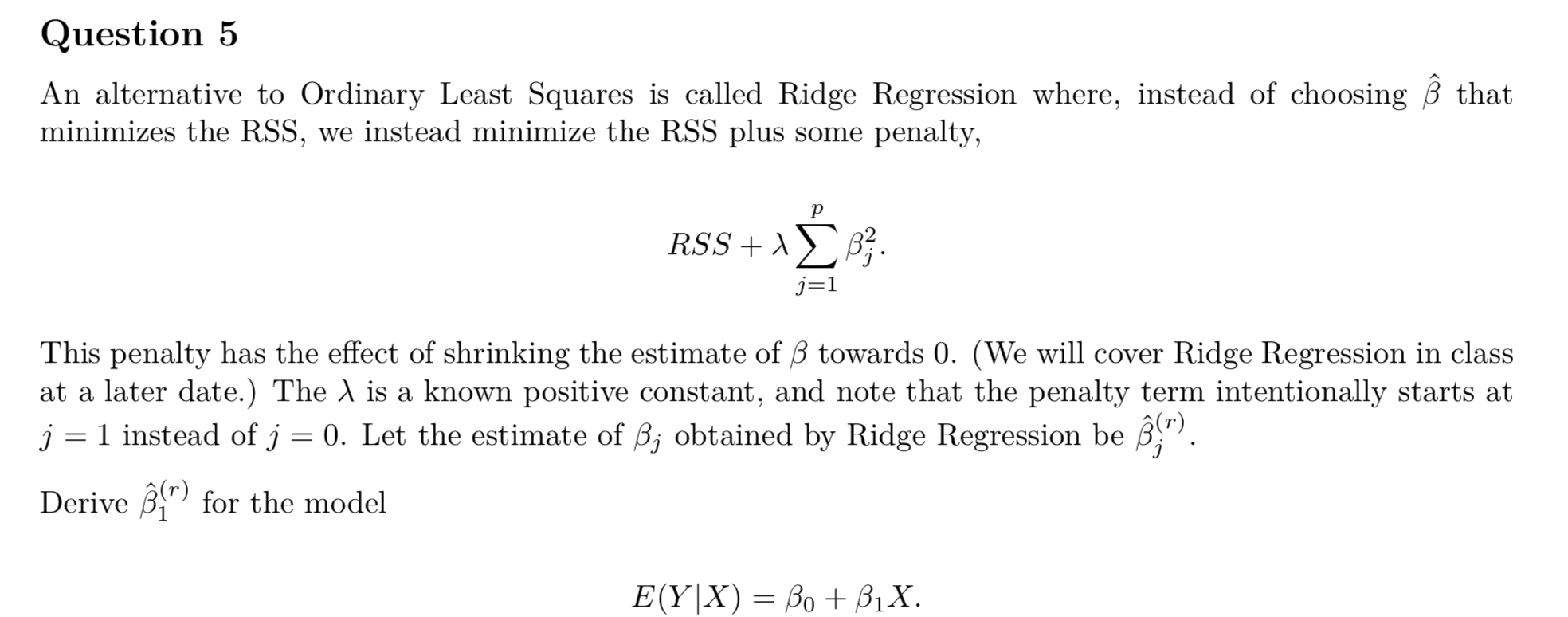 Question 5 An Alternative To Ordinary Least Squares Chegg Com