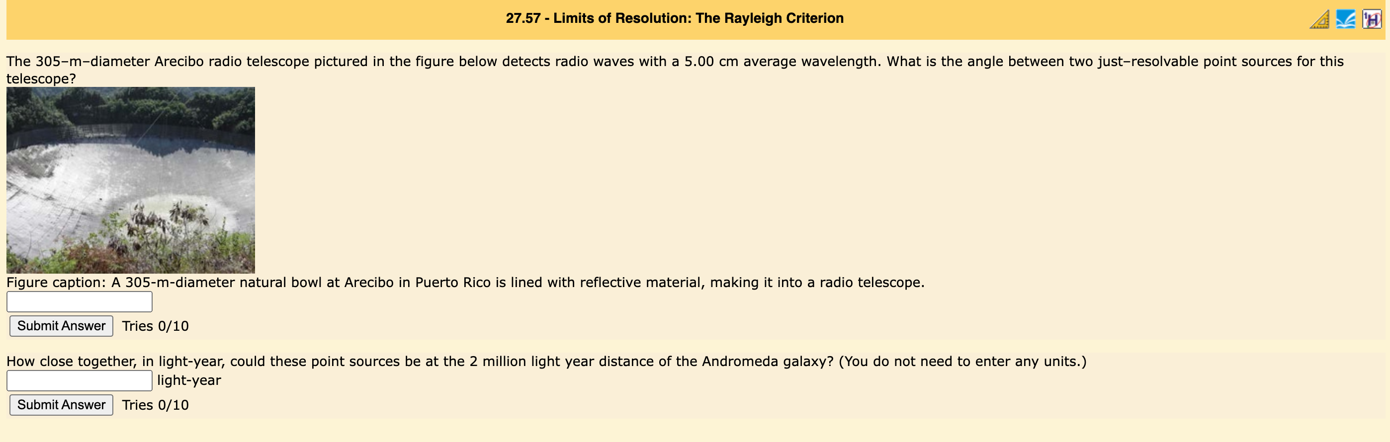 Solved 27.57 - Limits of Resolution: The Rayleigh Criterion | Chegg.com
