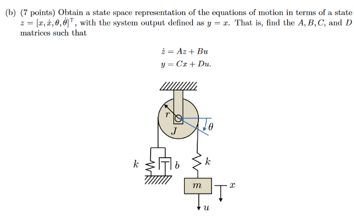 Solved (b) (7 points) Obtain a state space representation of | Chegg.com