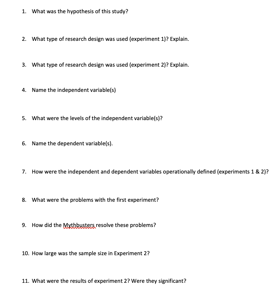 Solved 1. What was the hypothesis of this study? 2. What | Chegg.com