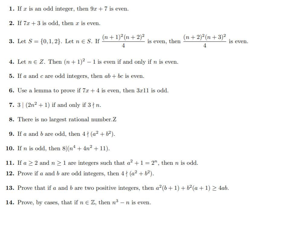 Solved 1. If x is an odd integer, then 9x + 7 is even. 2. If | Chegg.com