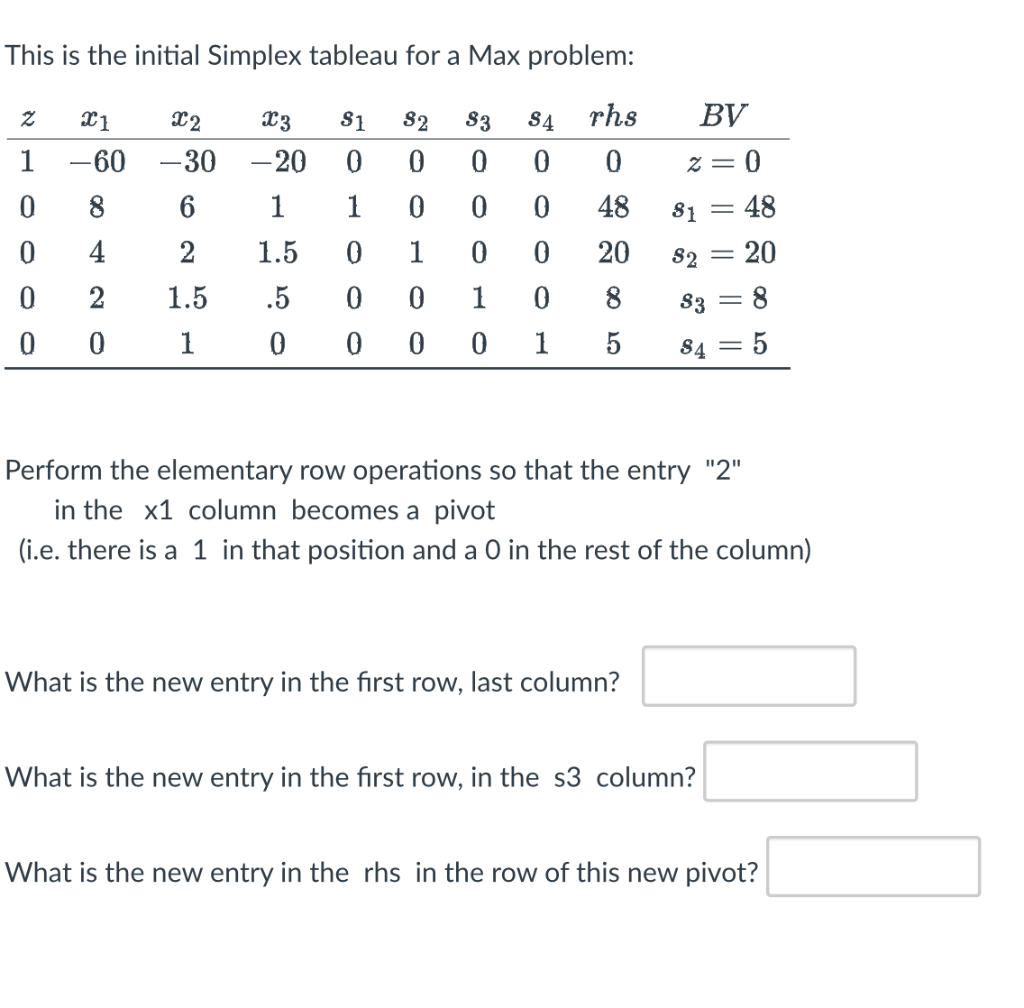 Solved This is the initial Simplex tableau for a Max | Chegg.com