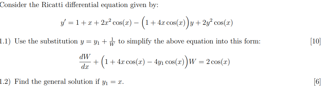 Solved Consider the Ricatti differential equation given by: | Chegg.com