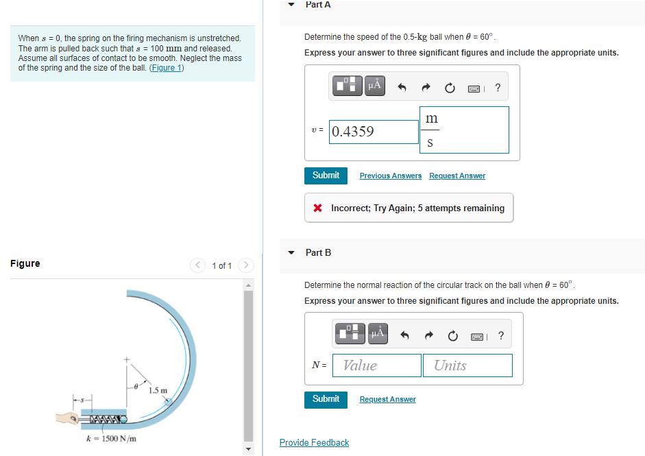 Solved Part A When s = 0, the spring on the firing mechanism | Chegg.com