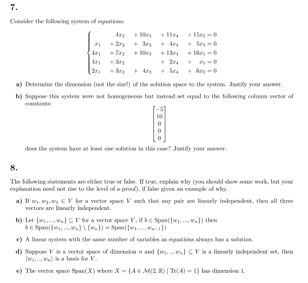 Solved 7. Consider the following system of equations: + 1033 | Chegg.com
