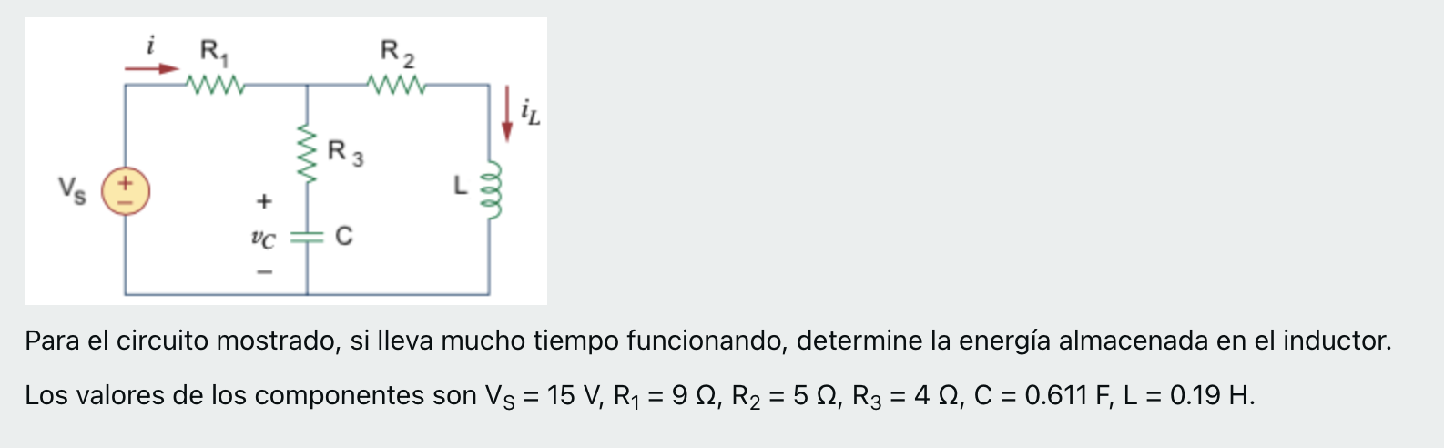 RA R2 W il w R3 Vs ele + + VC Para el circuito mostrado, si lleva mucho tiempo funcionando, determine la energía almacenada e