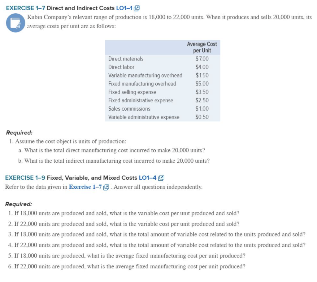 Solved EXERCISE 1–7 Direct And Indirect Costs L01-10 Kubin | Chegg.com