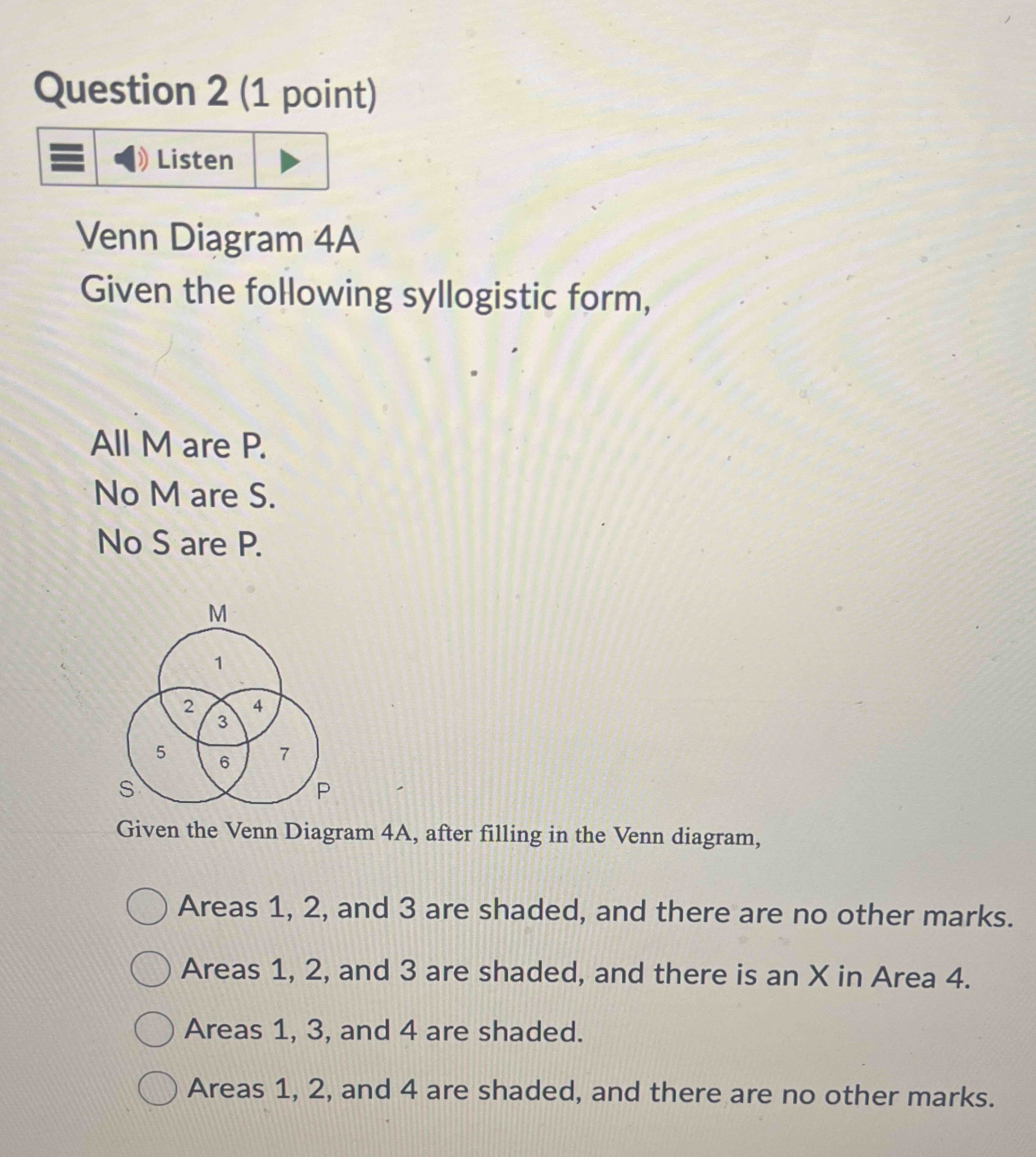 Solved Question 2 (1 ﻿point)Venn Diagram 4AGiven the | Chegg.com