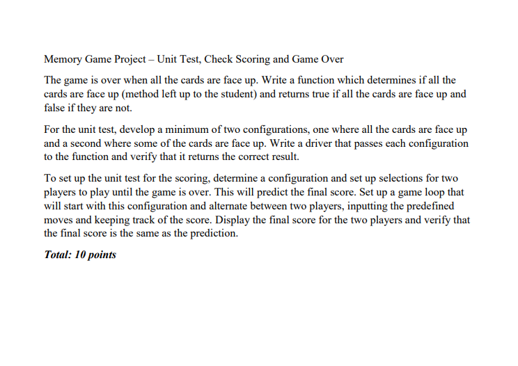 Memory Game Project - Unit Test, Check Scoring and | Chegg.com