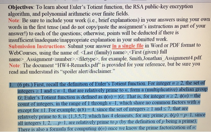 Objectives: To learn about Euler's Totient function, | Chegg.com