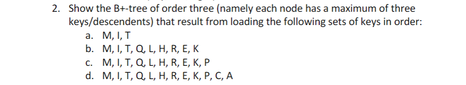 B.tech Tree Questions In Order Preoder Solved 2. Show the B+-tree of order three (namely each node | Chegg.com