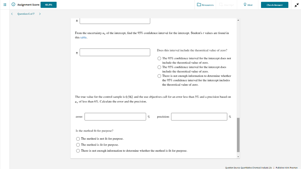 Assignment Score: 48.8% Resources Hint Check Answer